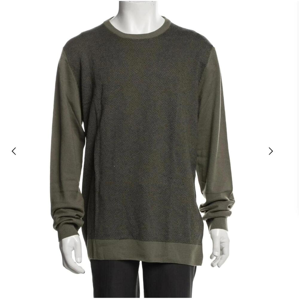 Corneliani Made in Italy 100 Virgin Wool Textured Crewneck Sweater Taupe Olive M